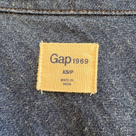 dress GAP XS blue all cotton denim shirt long sleeve snap close classic collar - Picture 9 of 15